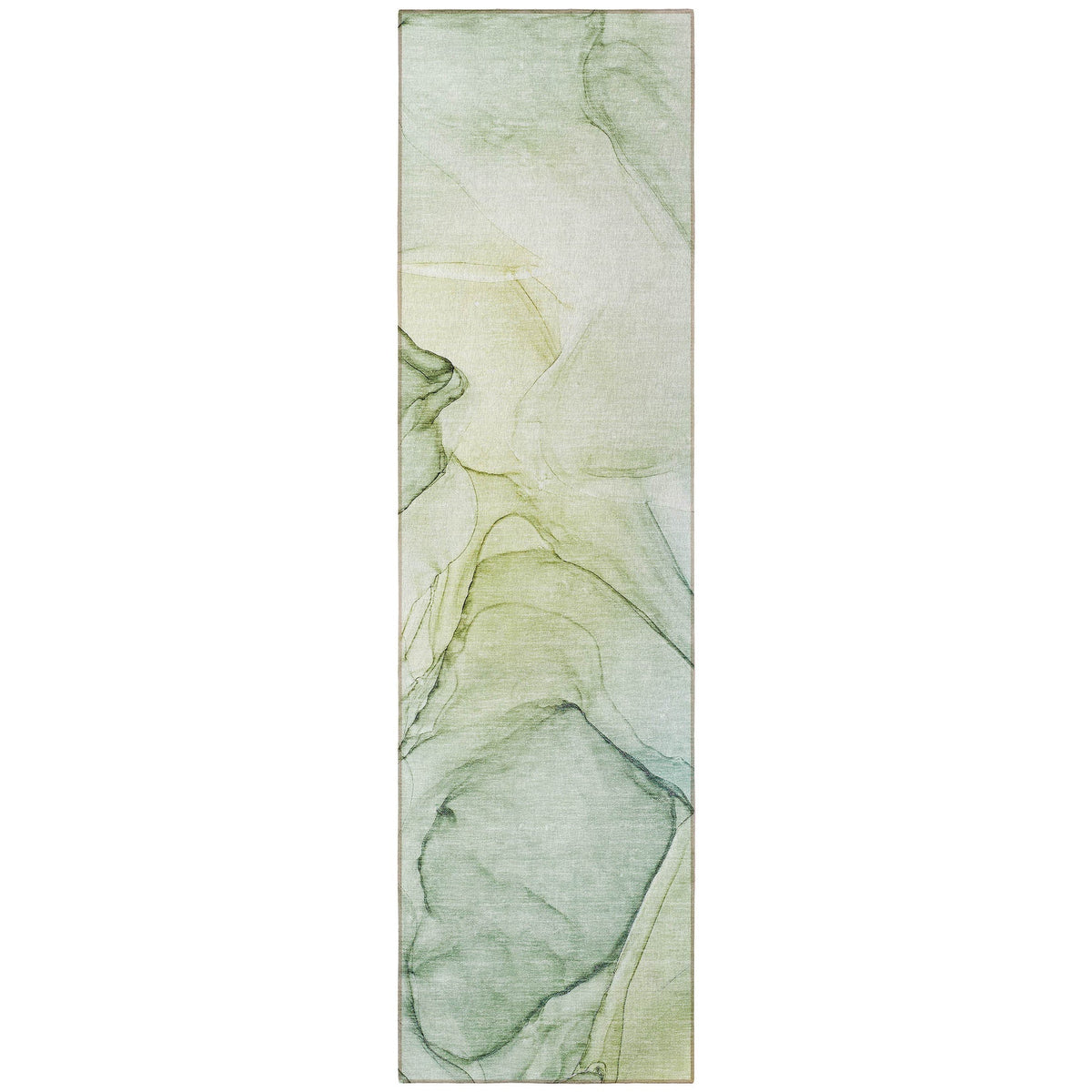 8' Runner Green Abstract Washable Non Skid Indoor Outdoor Runner Rug