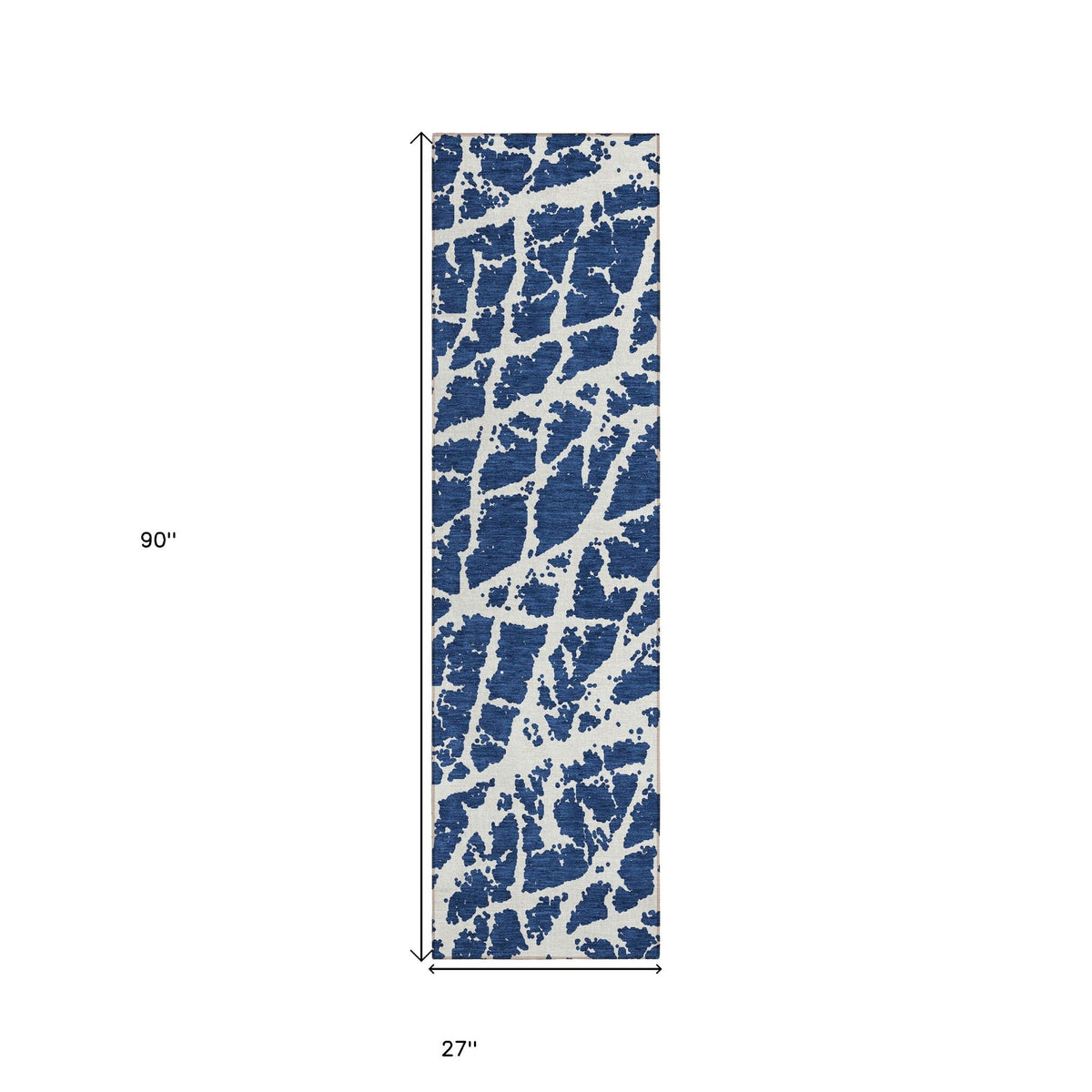8' Runner Blue and White Abstract Washable Non Skid Indoor Outdoor Runner Rug