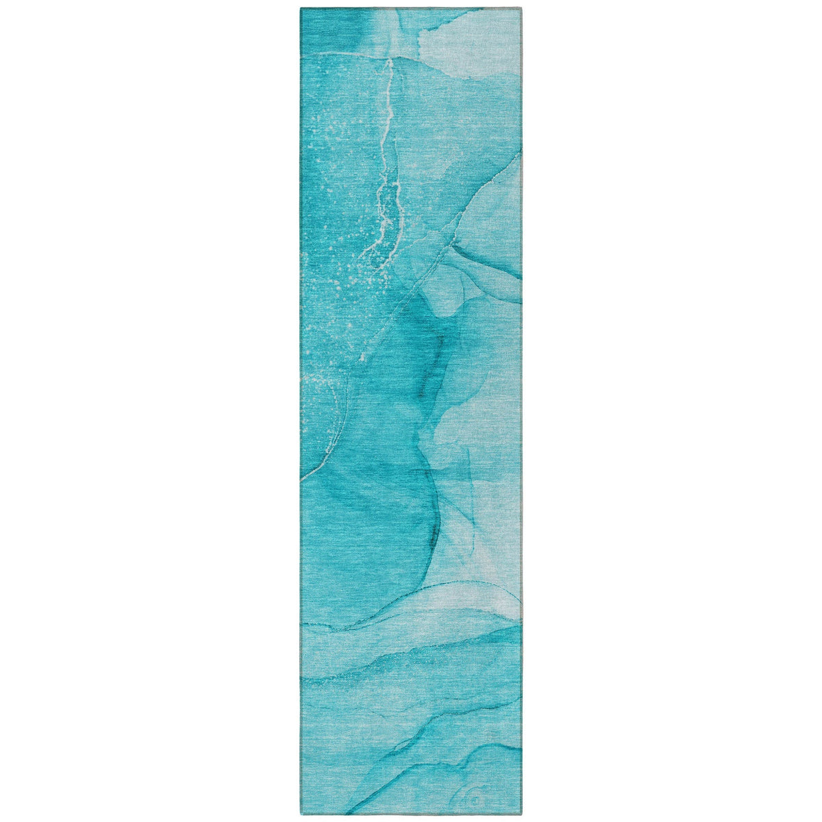 8' Runner Teal Abstract Washable Non Skid Indoor Outdoor Runner Rug