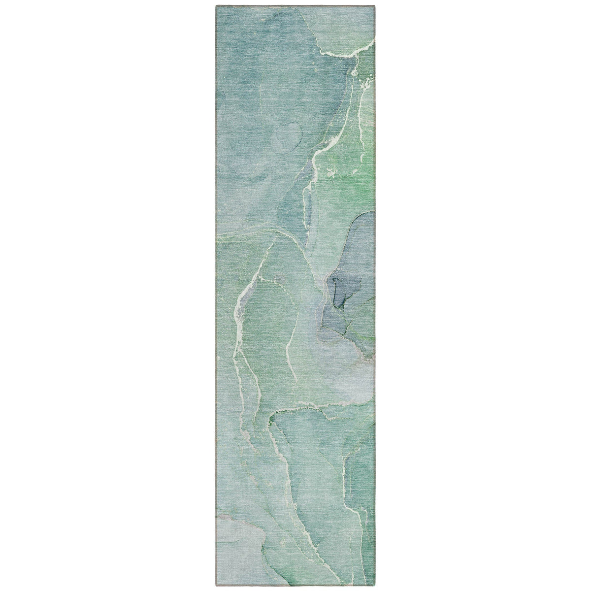 8' Runner Teal Abstract Washable Non Skid Indoor Outdoor Runner Rug