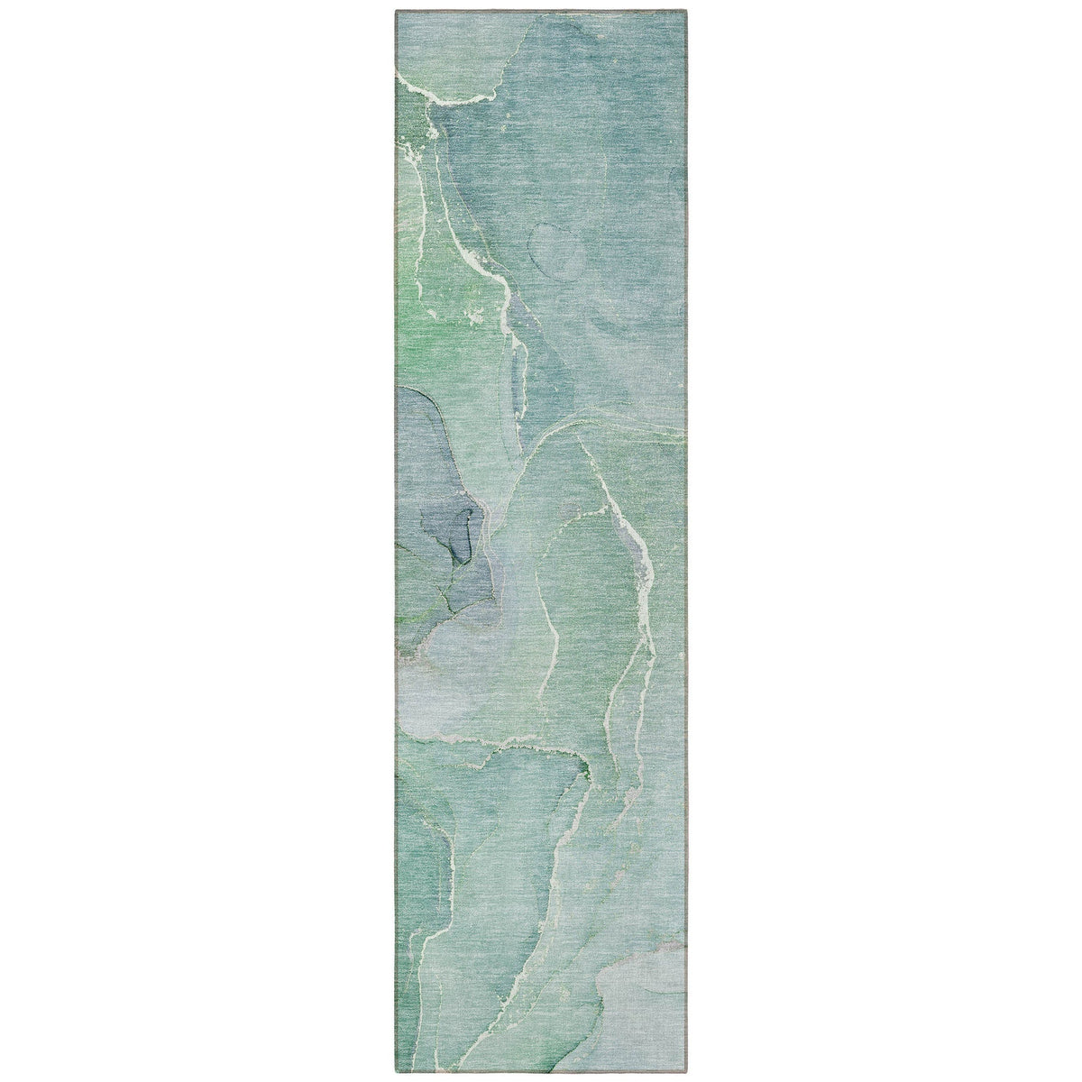 8' Runner Teal Abstract Washable Non Skid Indoor Outdoor Runner Rug