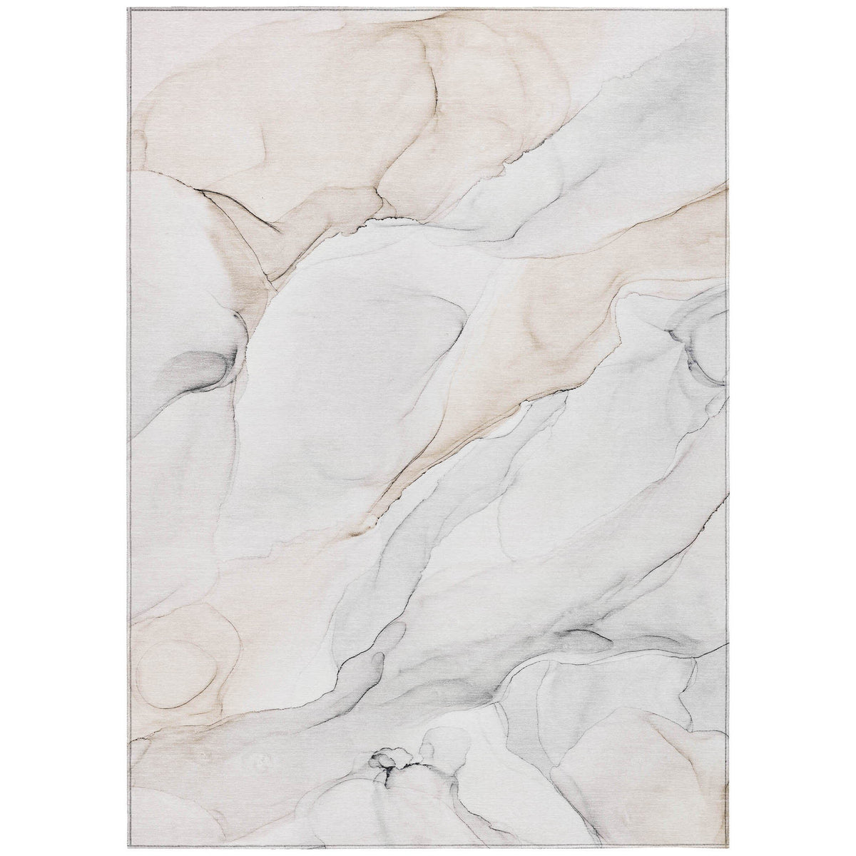 3' X 5' Beige Ivory and Gray Abstract Washable Non Skid Indoor Outdoor Area Rug