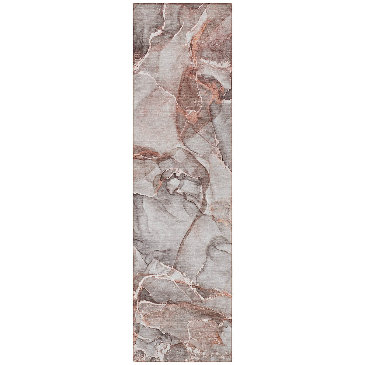 8' Runner Gray and Red Abstract Washable Non Skid Indoor Outdoor Runner Rug
