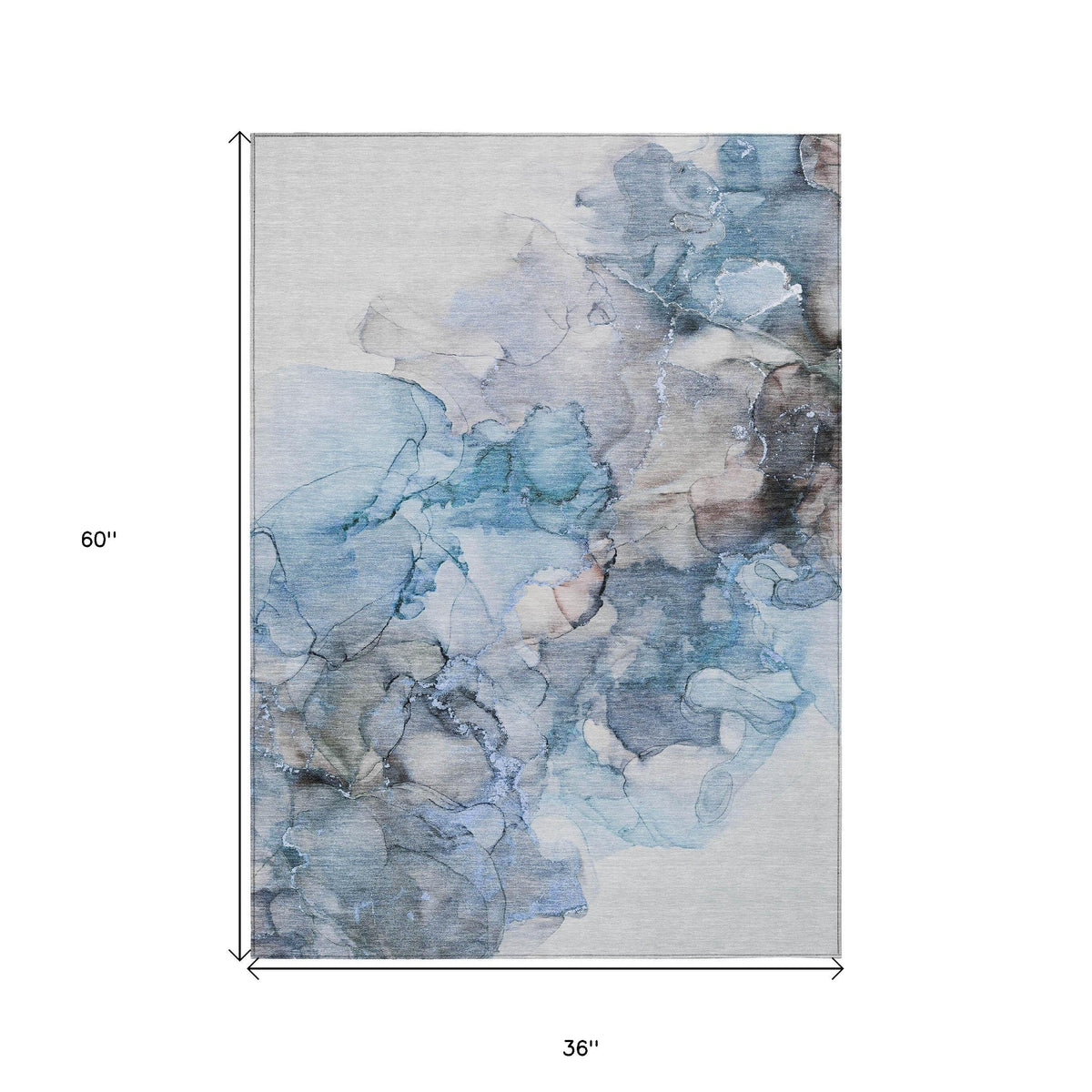 3' X 5' Blue and Gray Abstract Washable Non Skid Indoor Outdoor Area Rug
