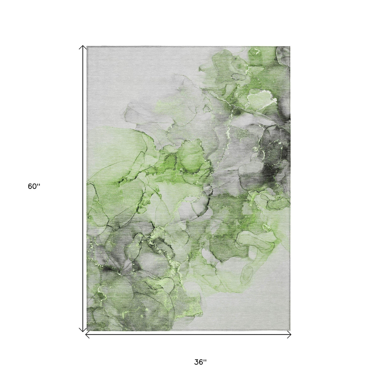 3' X 5' Green Abstract Washable Non Skid Indoor Outdoor Area Rug