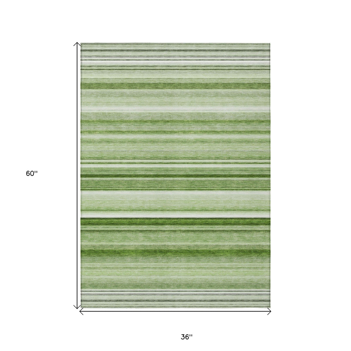 3' X 5' Artichoke Green Striped Washable Non Skid Indoor Outdoor Area Rug