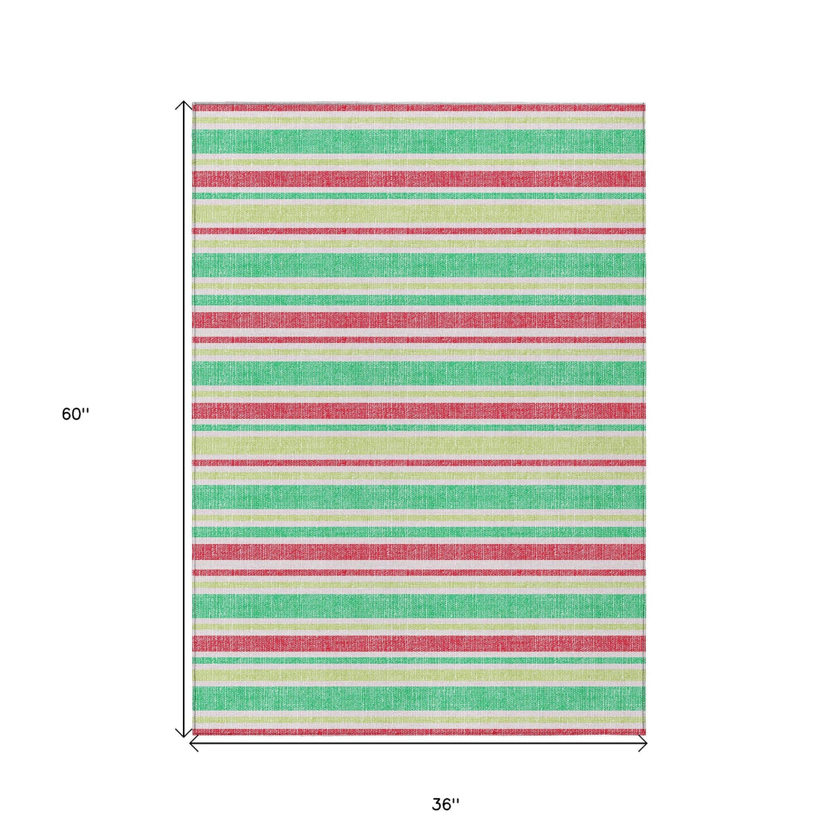 3' X 5' Green Striped Washable Non Skid Indoor Outdoor Area Rug