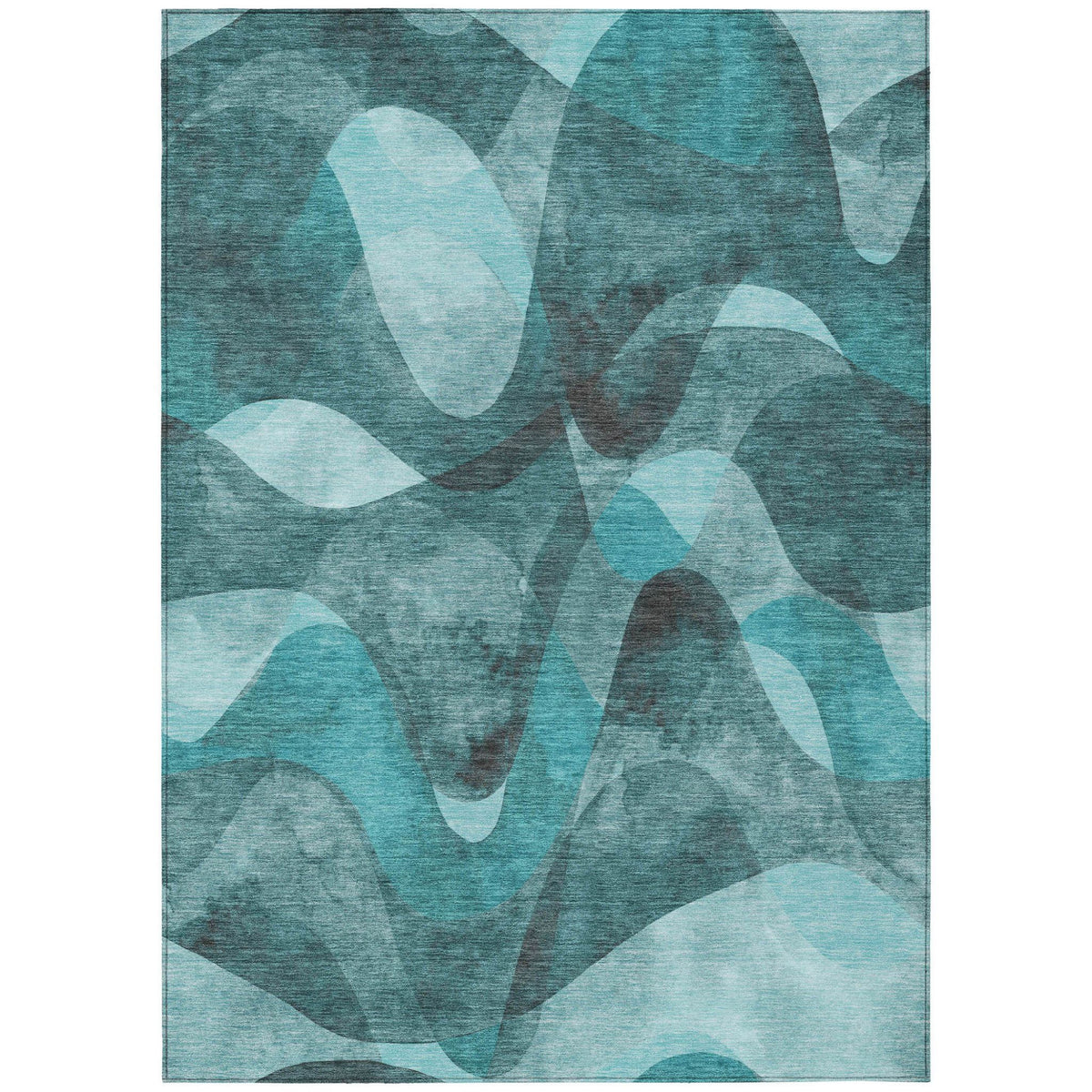 3' X 5' Teal Abstract Washable Non Skid Indoor Outdoor Area Rug