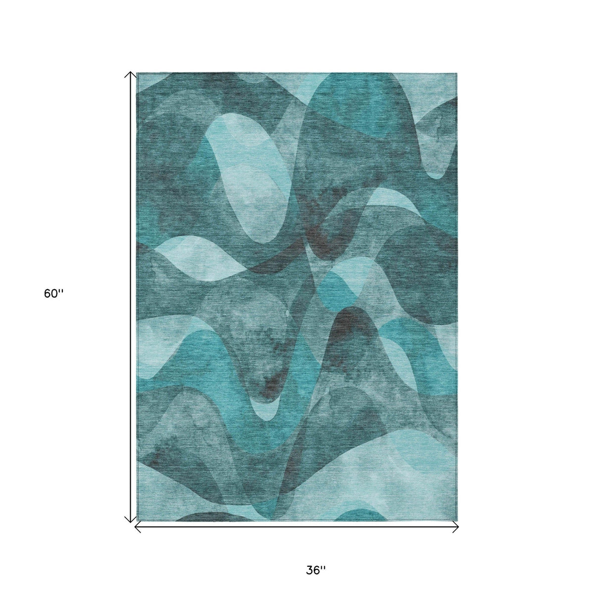 3' X 5' Teal Abstract Washable Non Skid Indoor Outdoor Area Rug