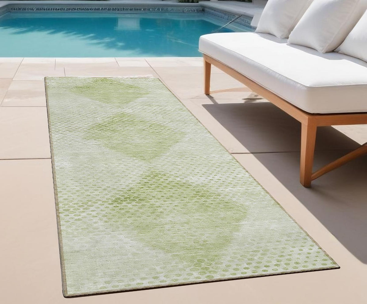 8' Runner Mint Green Geometric Washable Non Skid Indoor Outdoor Runner Rug