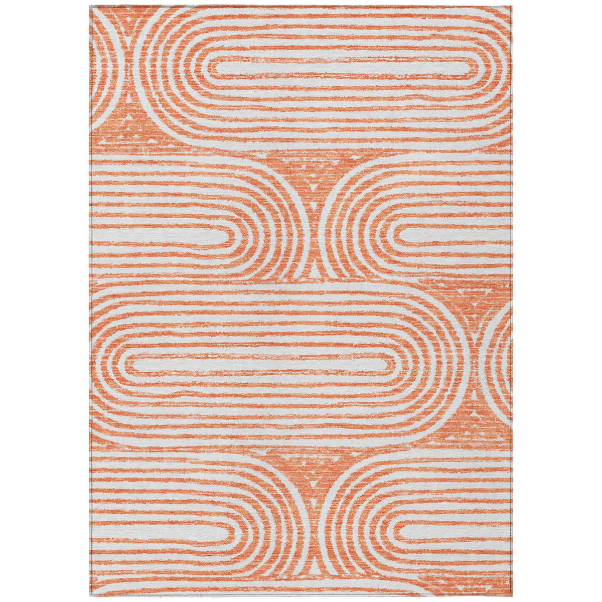 3' X 5' Orange and Ivory Abstract Washable Non Skid Indoor Outdoor Area Rug
