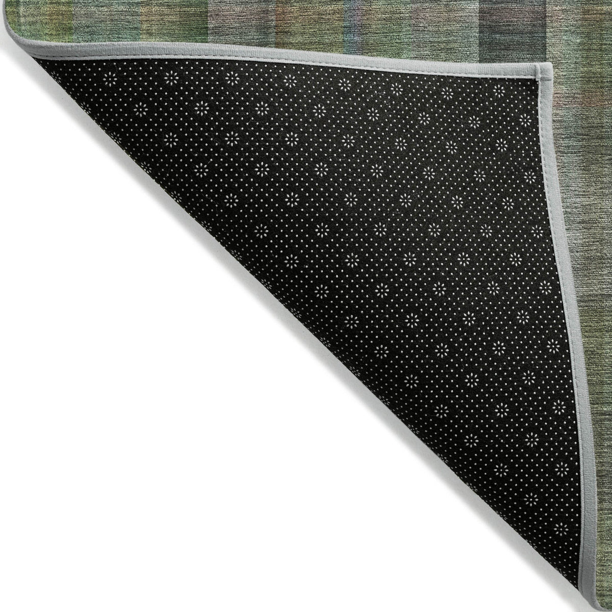 2' X 8' Green Beige and Gray Plaid Washable Non Skid Indoor Outdoor Area Rug