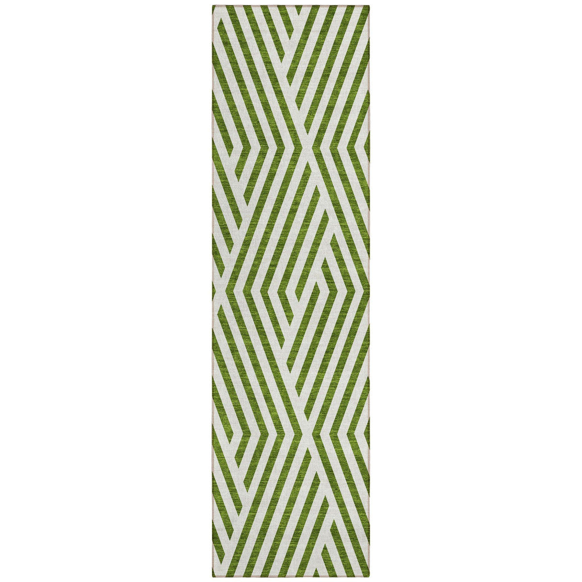 8' Runner Lime Green and White Geometric Washable Non Skid Indoor Outdoor Runner Rug