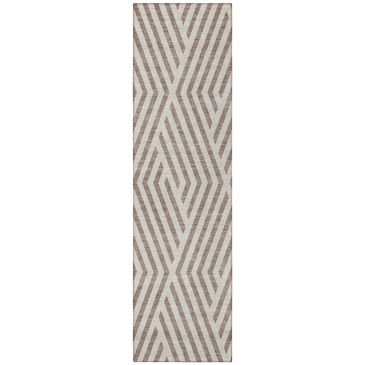 8' Runner Taupe and Ivory Geometric Washable Non Skid Indoor Outdoor Runner Rug
