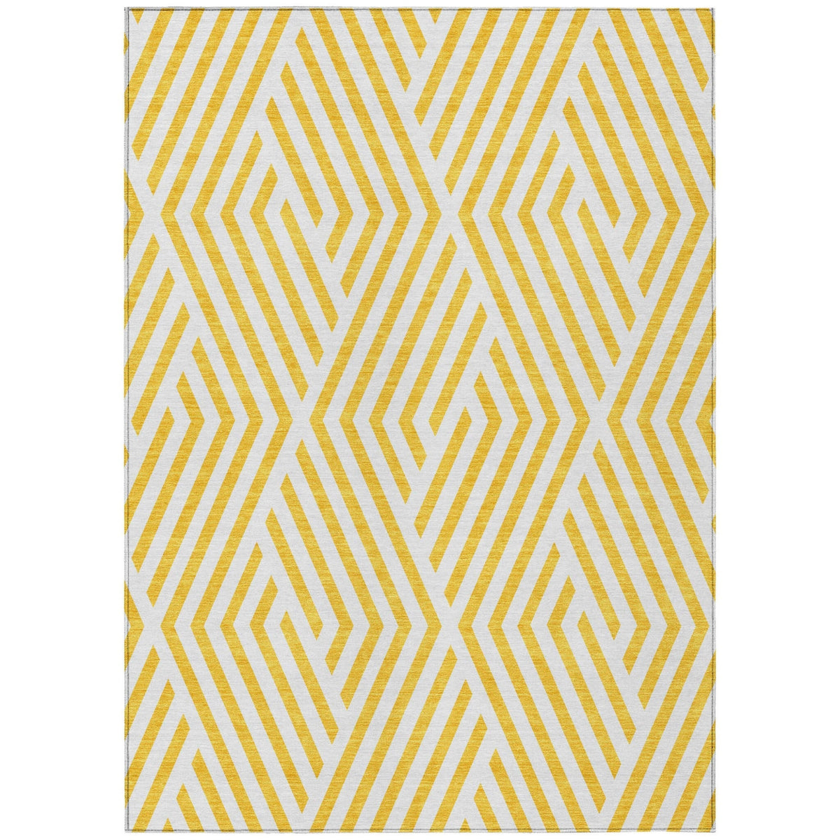 3' X 5' Gold and White Geometric Washable Non Skid Indoor Outdoor Area Rug