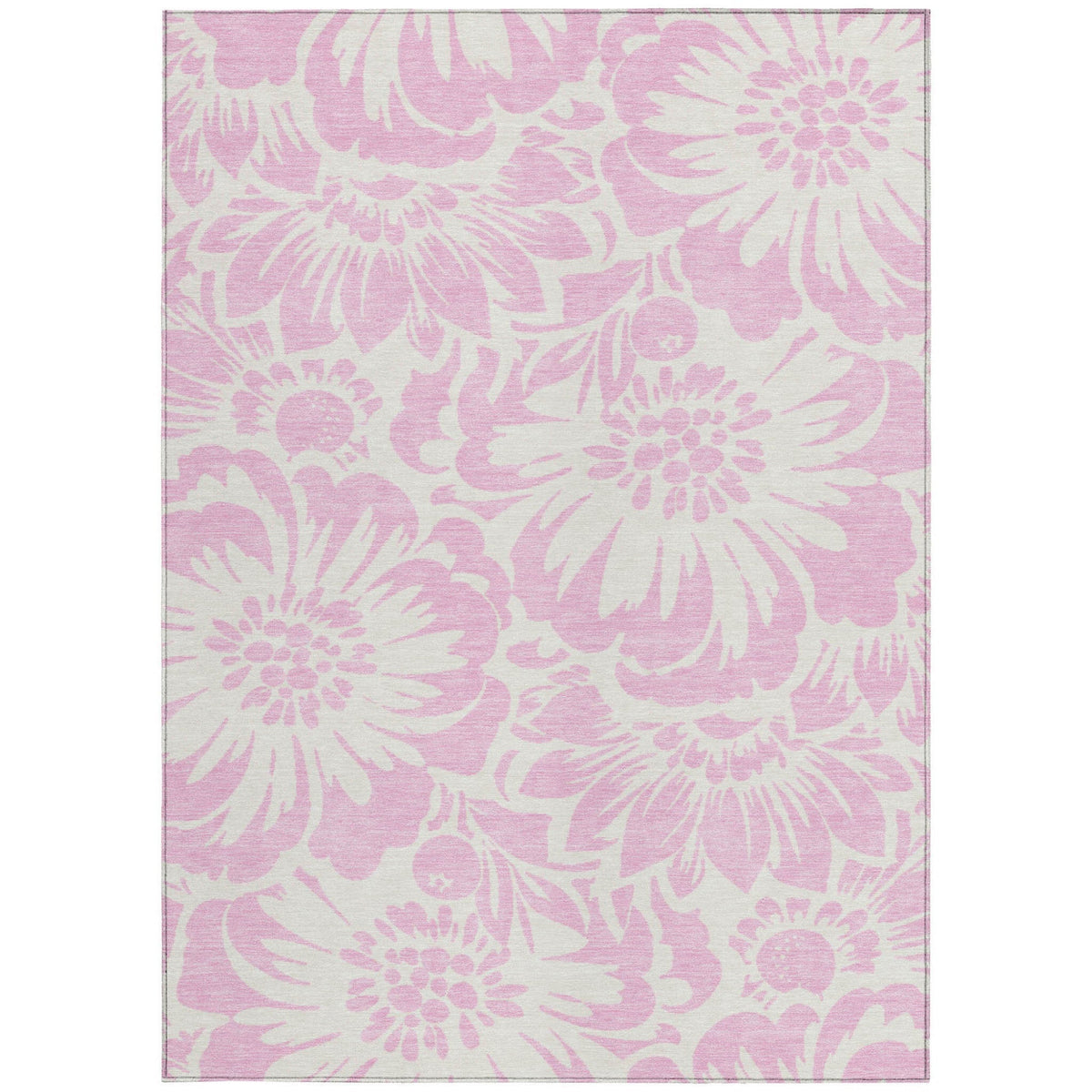 3' X 5' Pink and Ivory Floral Washable Non Skid Indoor Outdoor Area Rug