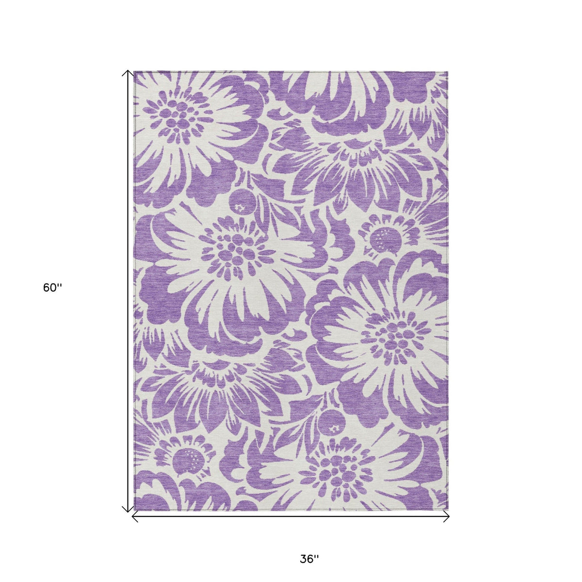 3' X 5' Purple and Ivory Floral Washable Non Skid Indoor Outdoor Area Rug