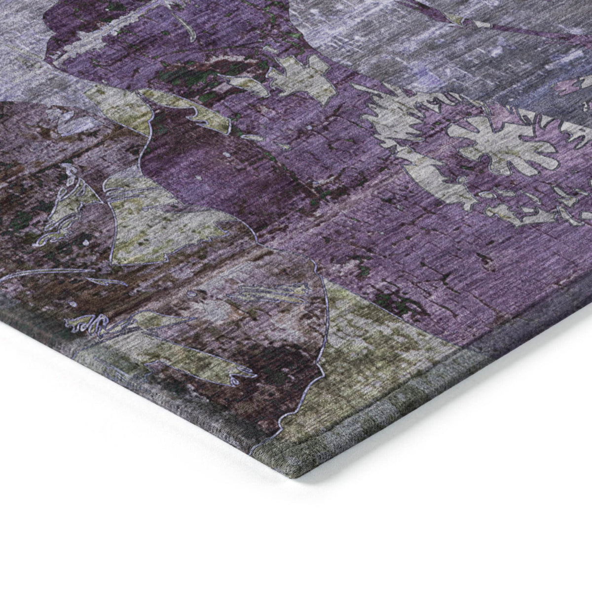 3' X 5' Purple and Green Floral Washable Non Skid Indoor Outdoor Area Rug