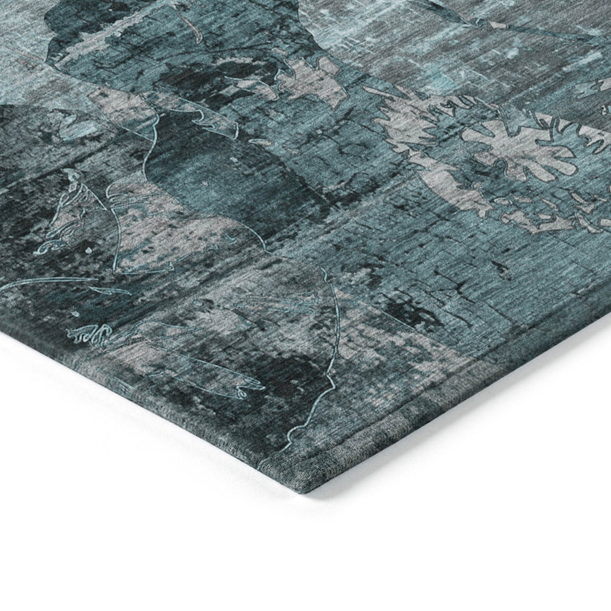 2' X 8' Teal and Gray Abstract Washable Indoor Outdoor Runner Rug