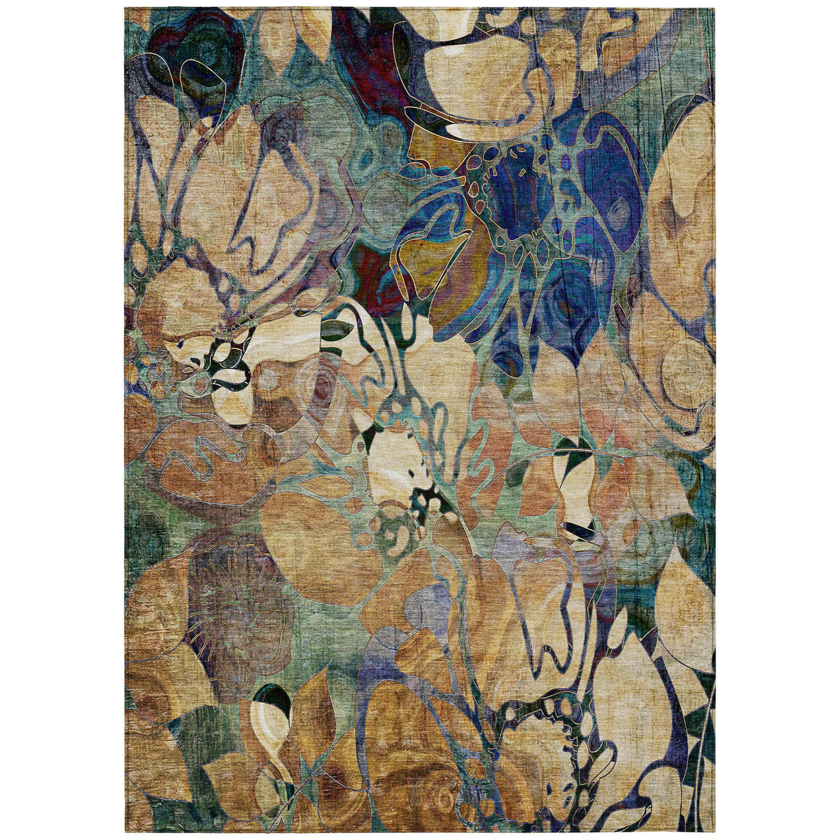 3' X 5' Beige and Blue Abstract Washable Indoor Outdoor Area Rug