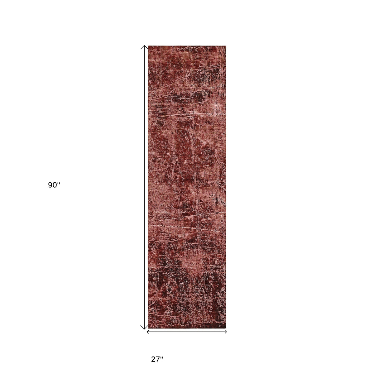 8' Runner Merlot Abstract Washable Non Skid Indoor Outdoor Runner Rug