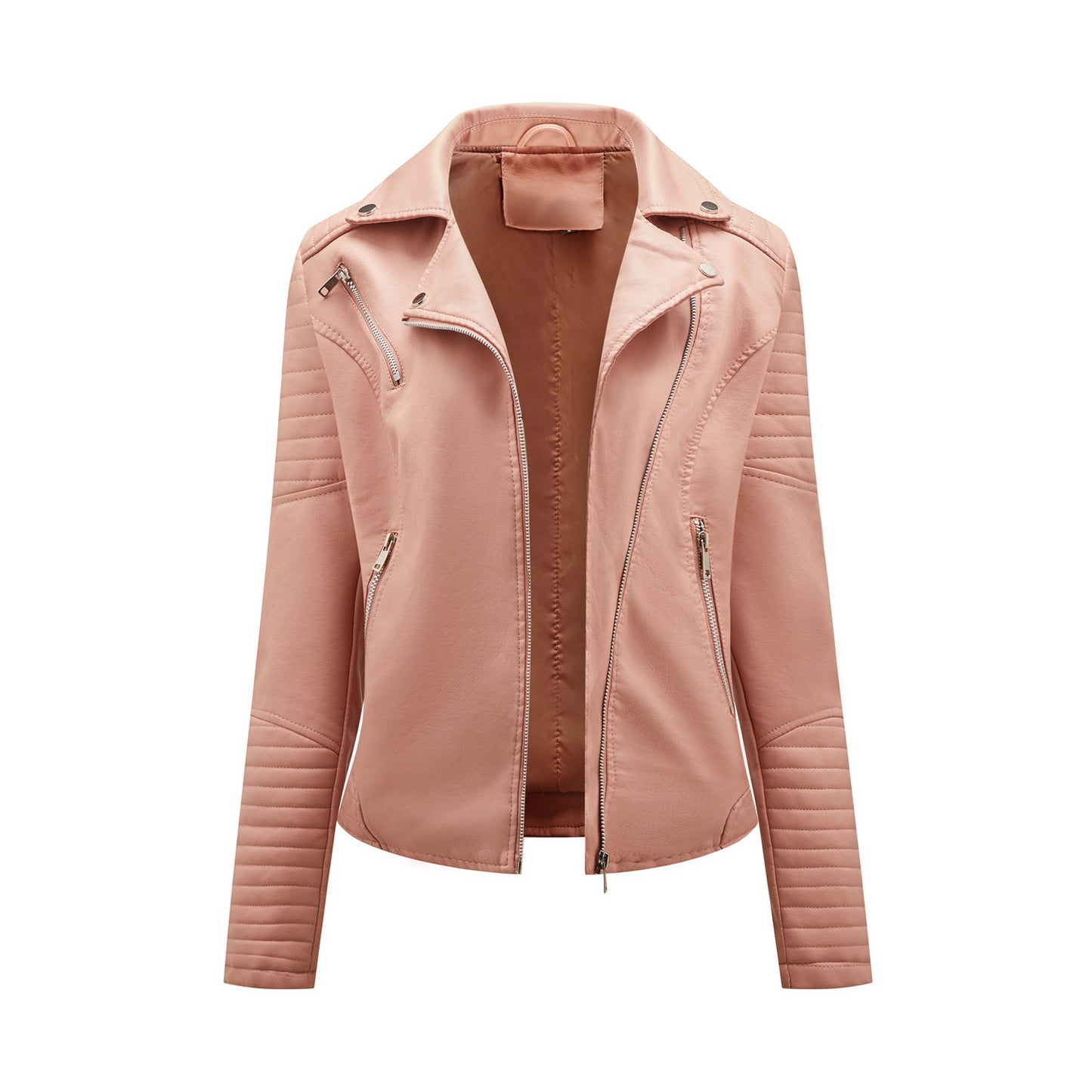 Short Leather Jacket Women's Lapel Motorcycle Oblique Zipper Jacket