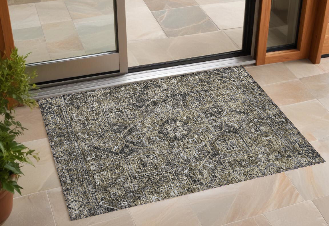 3' X 5' Taupe and Dark Taupe Oriental Washable Non Skid Indoor Outdoor Area Rug