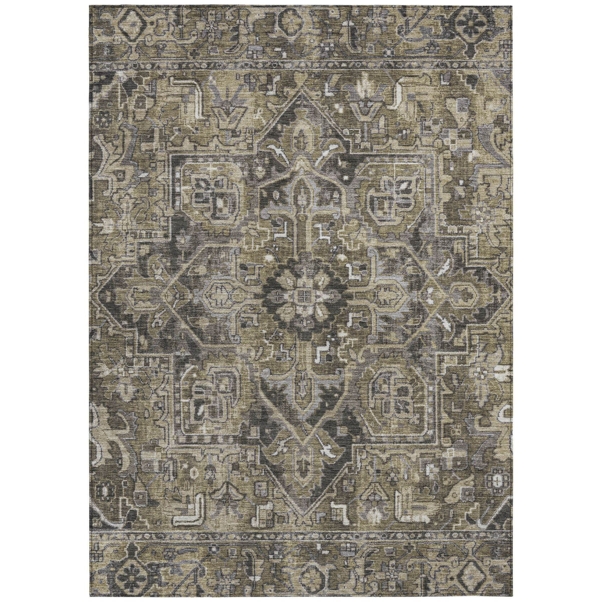3' X 5' Taupe and Dark Taupe Oriental Washable Non Skid Indoor Outdoor Area Rug