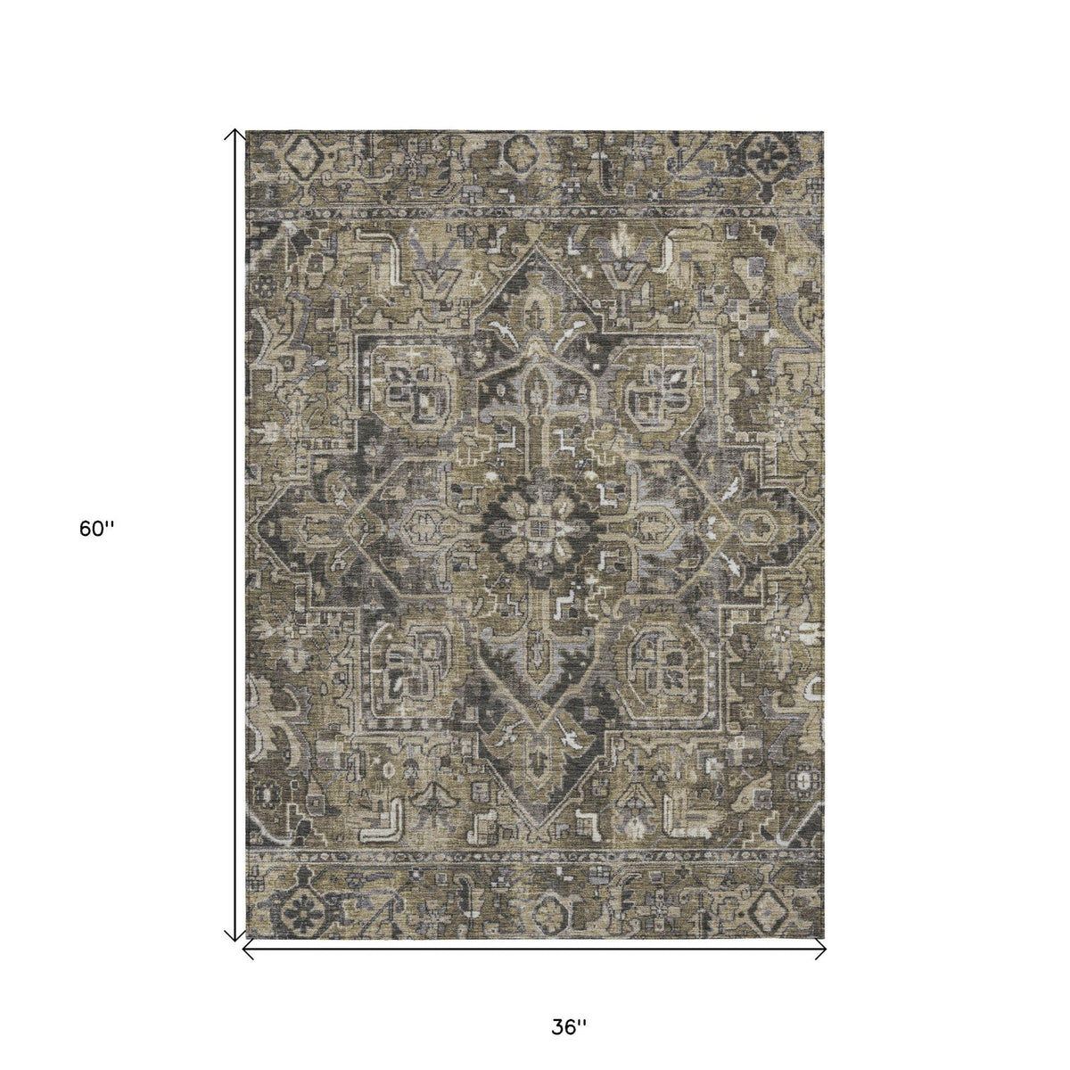 3' X 5' Taupe and Dark Taupe Oriental Washable Non Skid Indoor Outdoor Area Rug