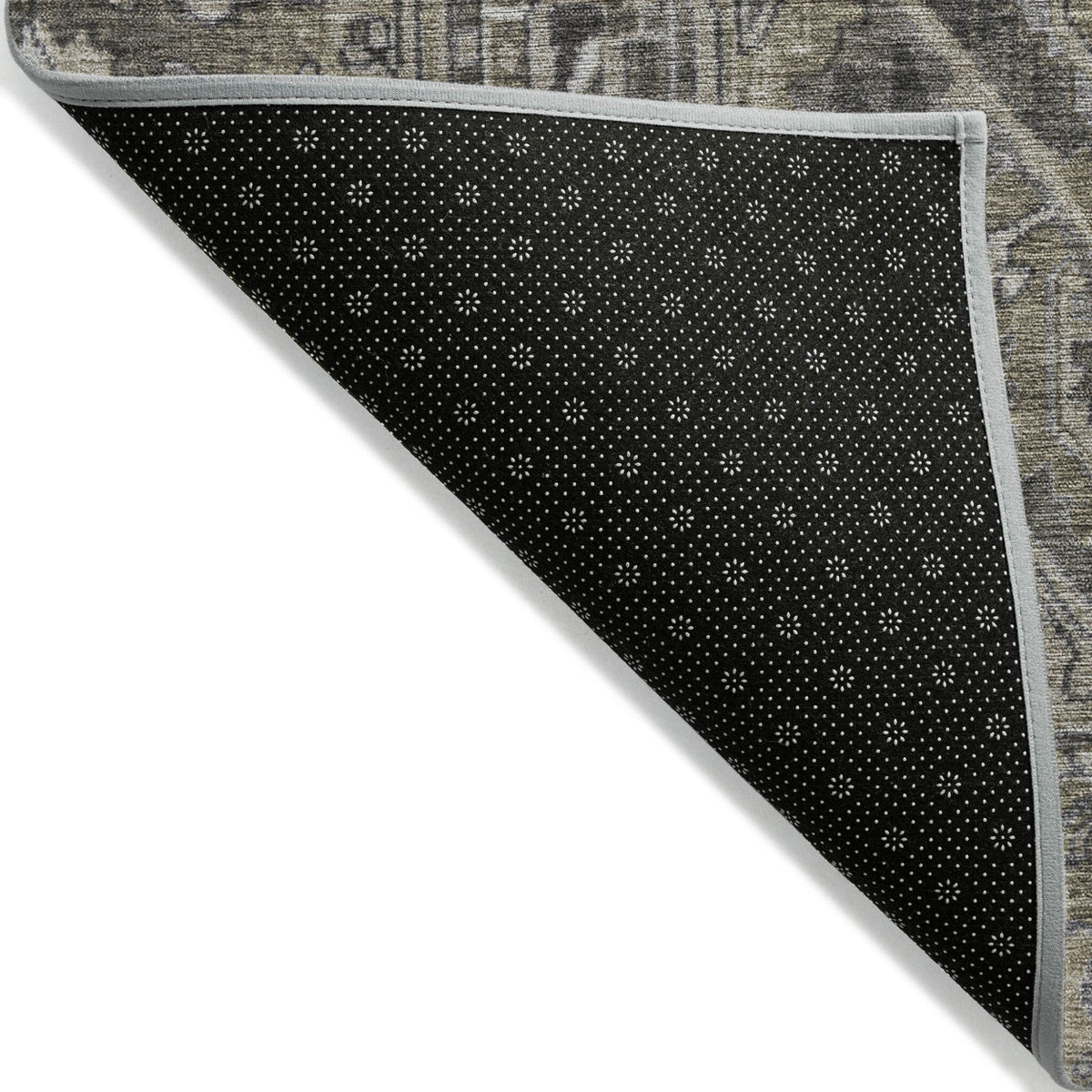 3' X 5' Taupe and Dark Taupe Oriental Washable Non Skid Indoor Outdoor Area Rug