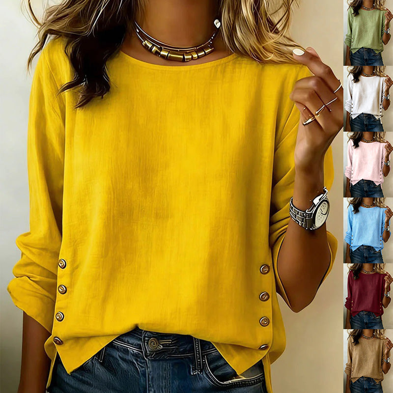 Casual Short Sleeve T-Shirt Solid Color Round Neck Pullover Tops For Women Clothing