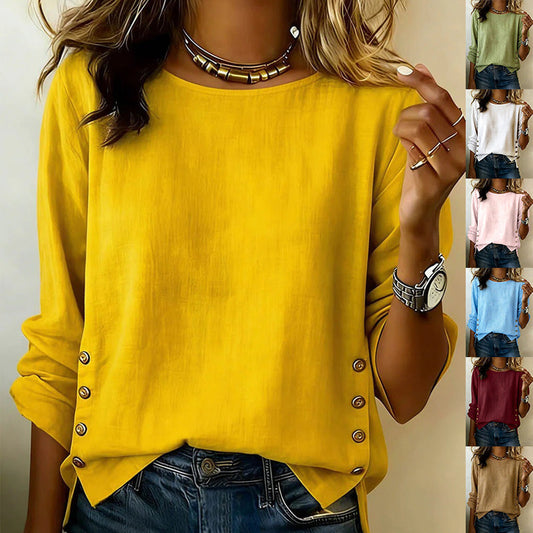 Casual Short Sleeve T-Shirt Solid Color Round Neck Pullover Tops For Women Clothing