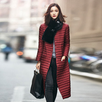 Long Over-the-Knee Stand Collar Lightweight Down Jacket