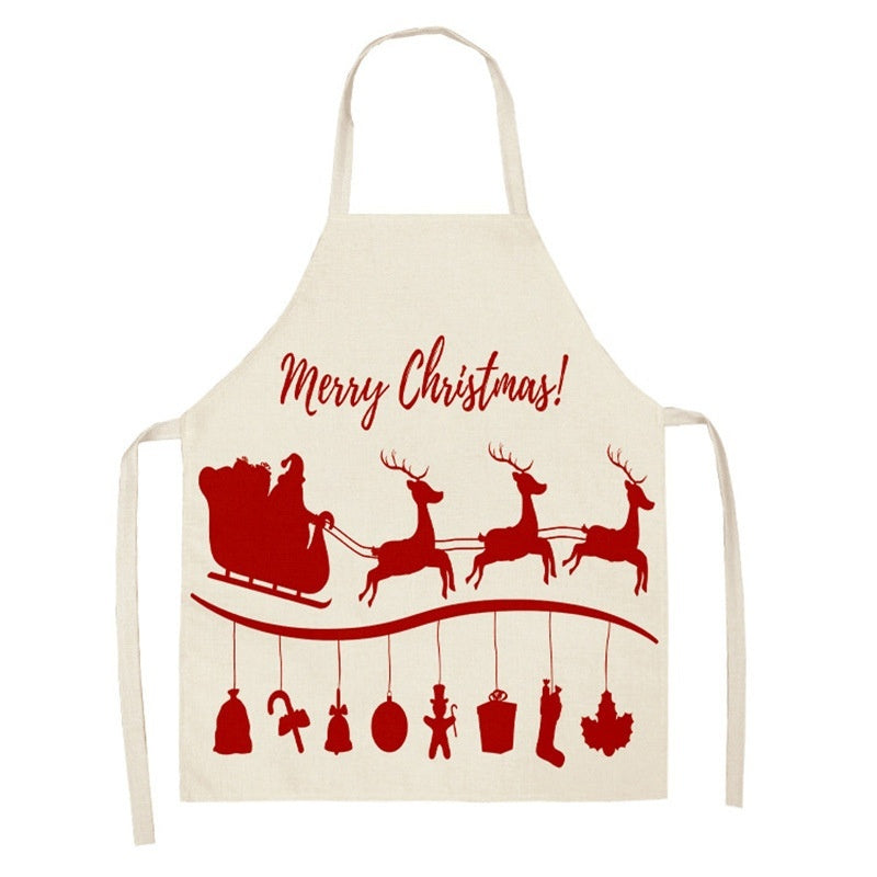 Christmas Deer Art Pattern Female Cleaning Home Cooking Kitchen Apron Chef Ear Cotton Linen
