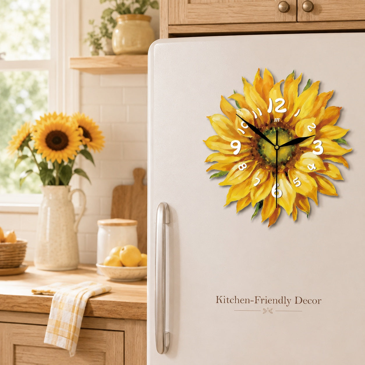 Sunflower Magnetic Fridge Clock Acrylic Decorative Kitchen Decor
