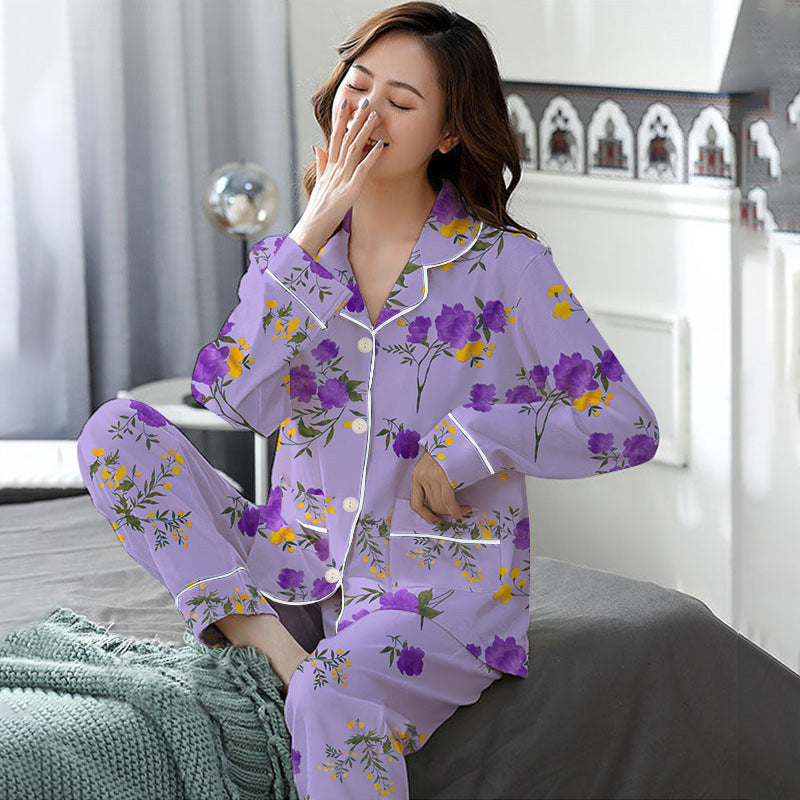 Elegant Women's Autumn And Winter Cotton-like Long Pajamas Two-piece Set