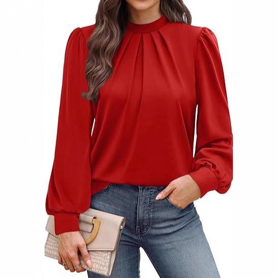 Women's Long Sleeve Small Turtleneck Solid Color Pleated