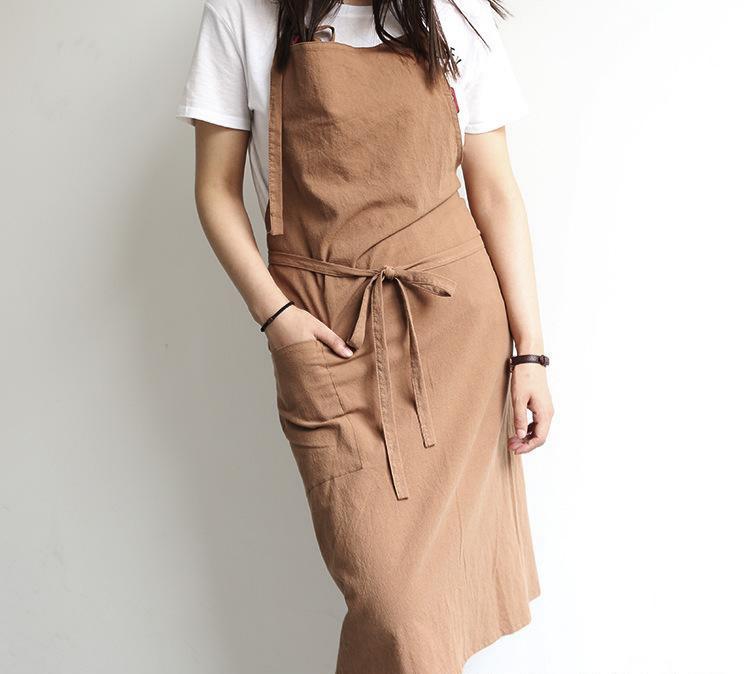 Solid Color Kitchen Apron Japanese Style Korean Style Sleeveless Multi-color Cotton And Linen