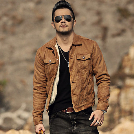 Mao Mao lining men's slim short jacket leatherette men's suede jacket