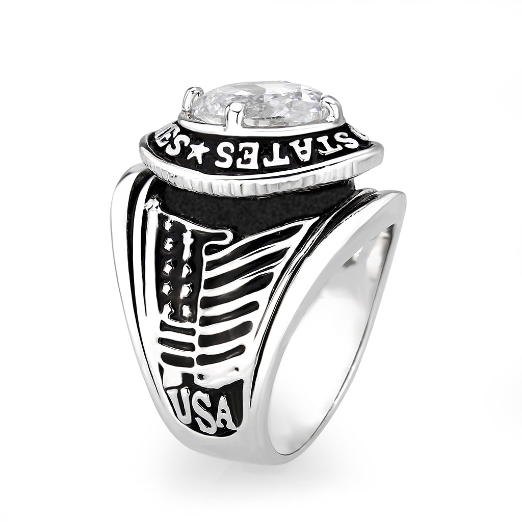 LO5M071 - Rhodium Plated Brass Ring with  CZ Clear