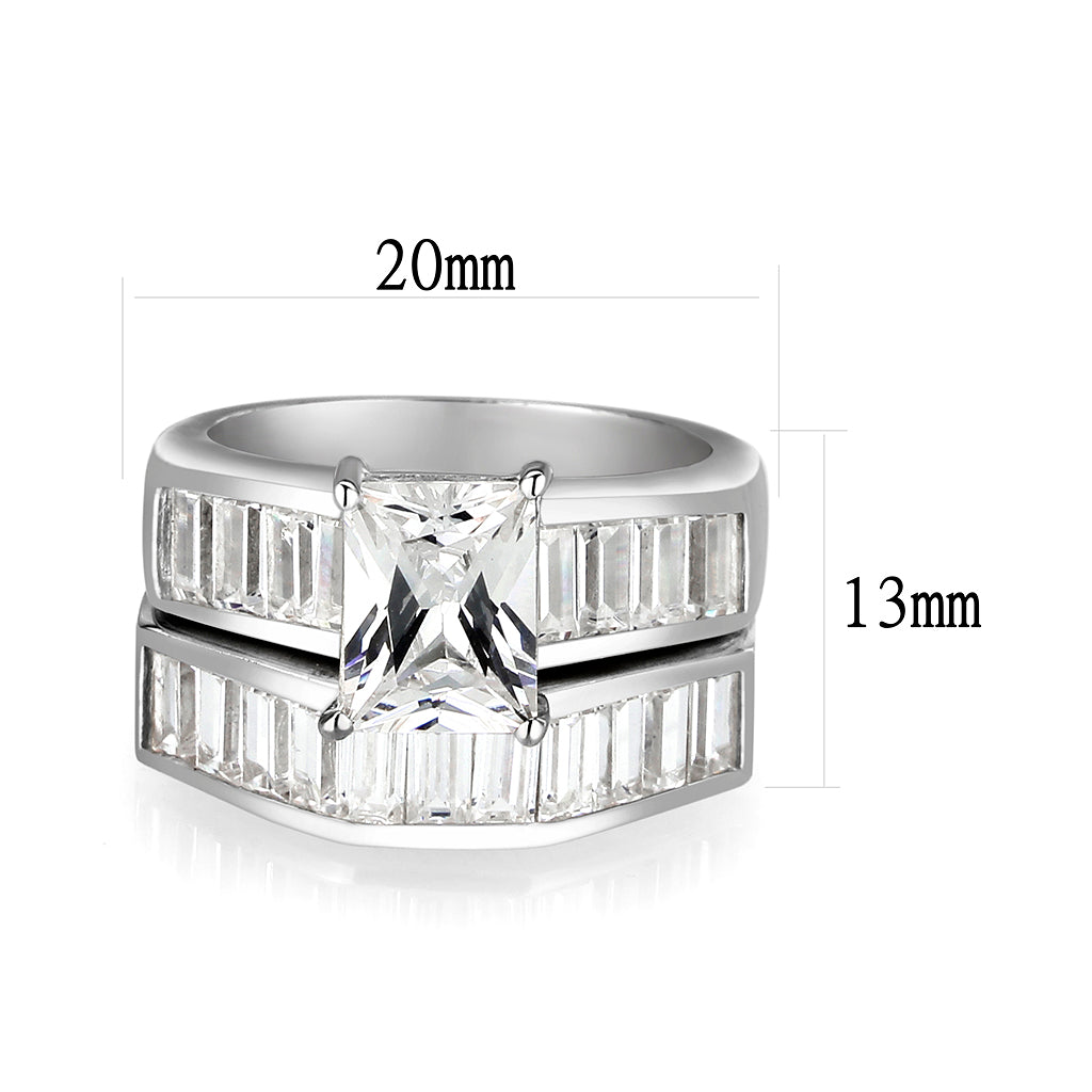 LO5S059- Sterling Silver Ring with CZ In Clear High Polished( NO Plating)