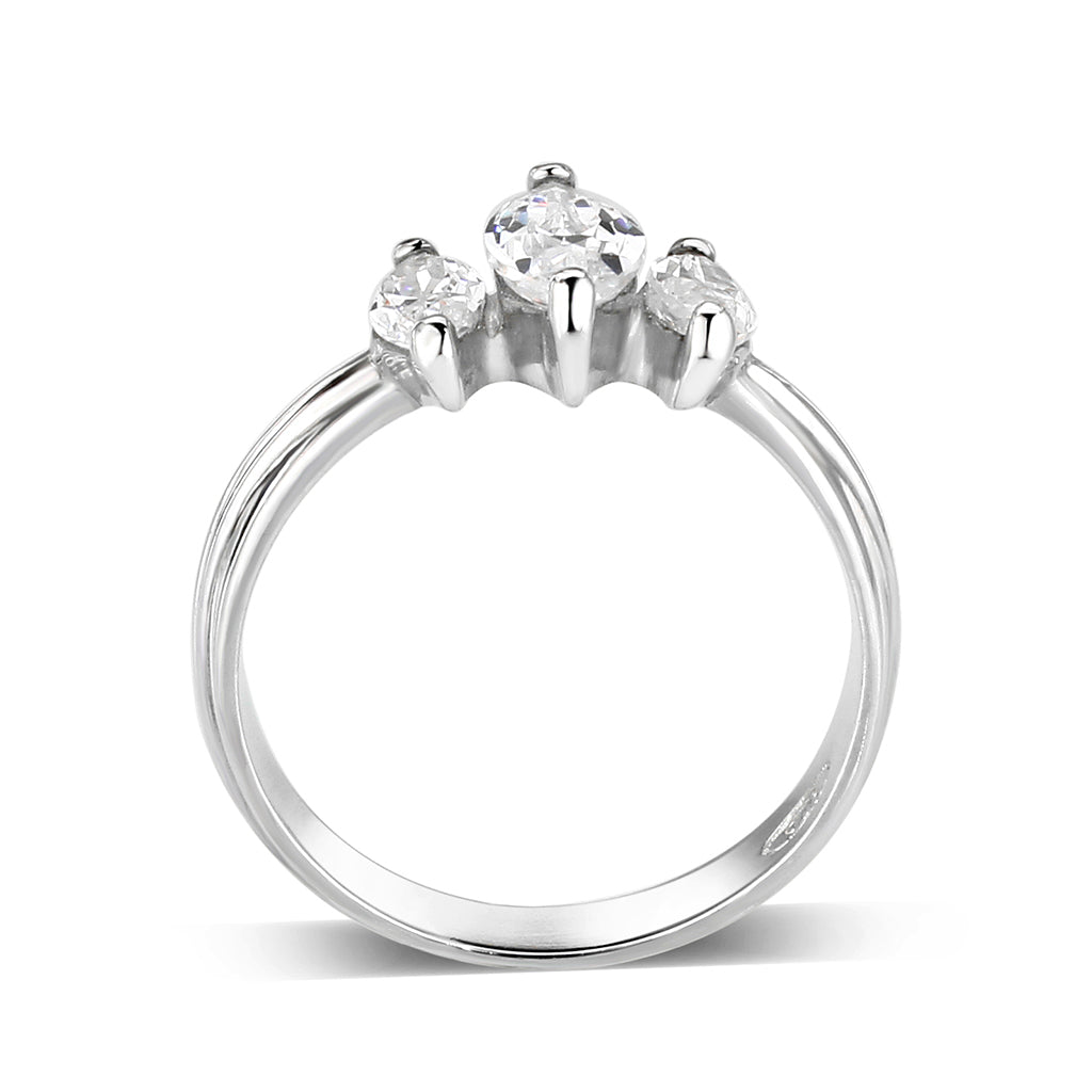 LO5S061- Sterling Silver Ring with CZ In Clear High Polished( NO Plating)