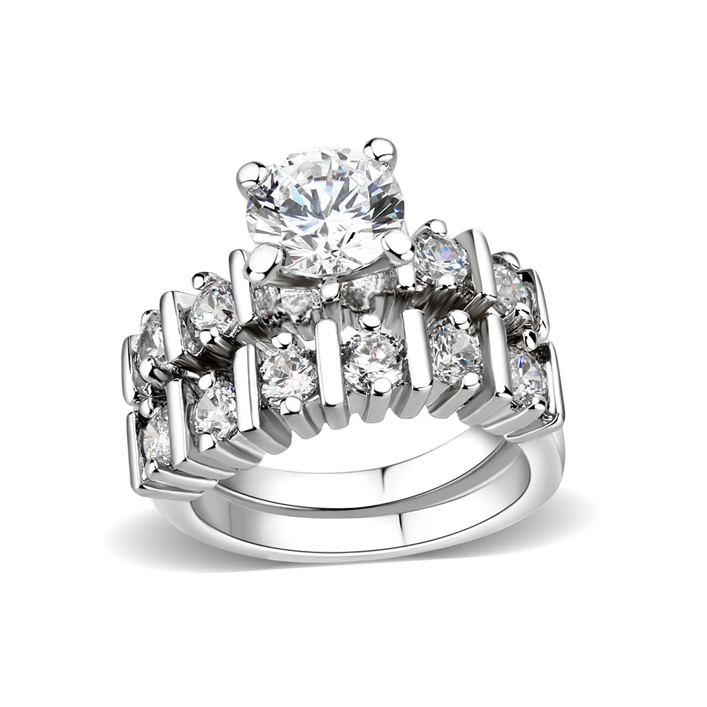 LO5W098- Rhodium Plated Brass Ring with CZ In Clear