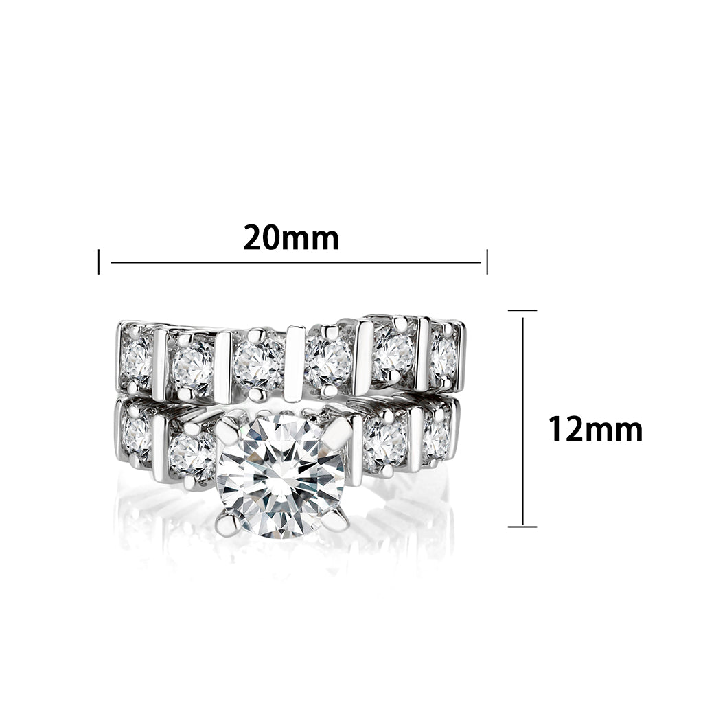 LO5W098- Rhodium Plated Brass Ring with CZ In Clear
