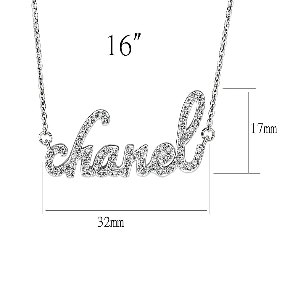 LO5W117- Brass  Pendant With 16" Chain with Clear Crystal Glass  In Rhodium Plated