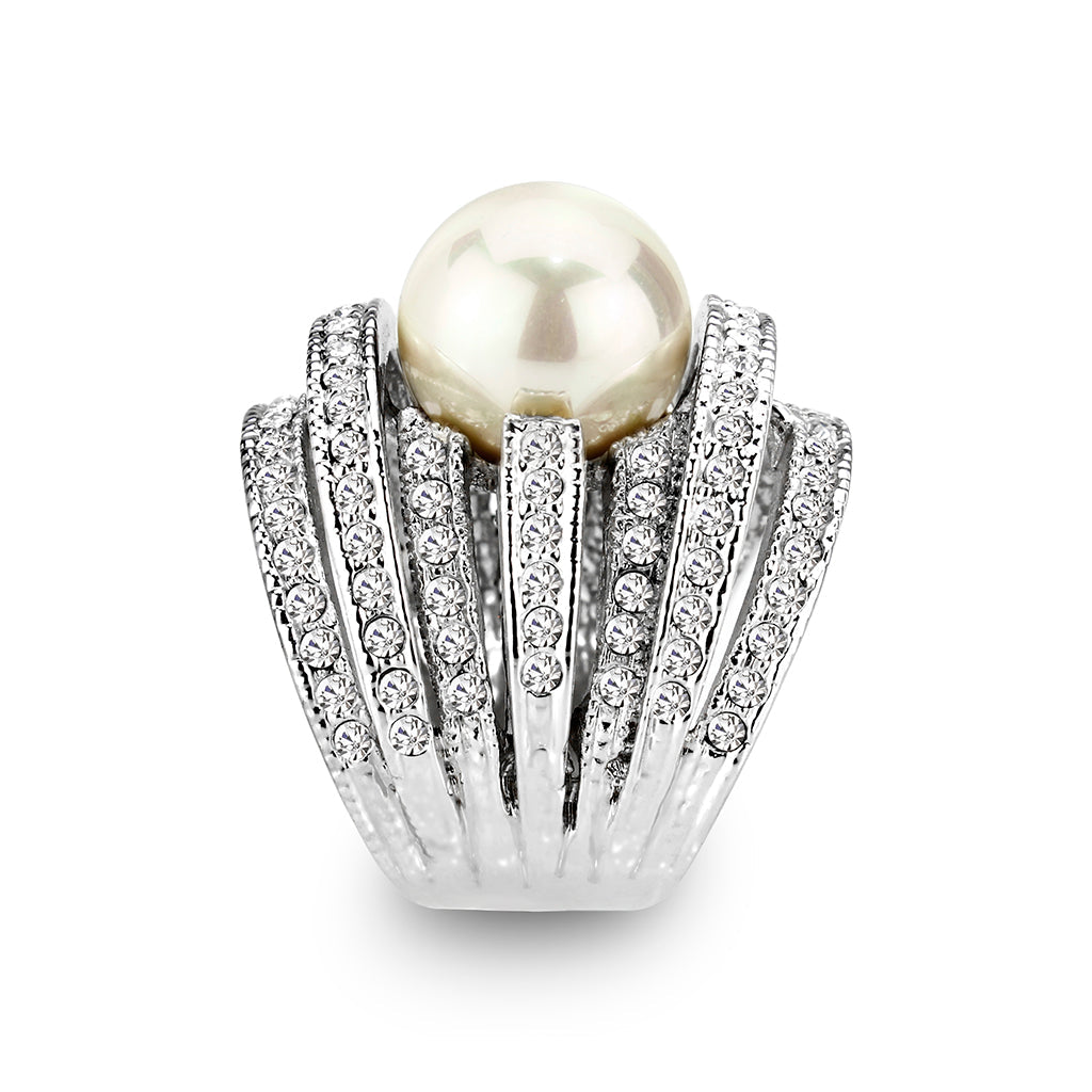 LO5W242-  Brass Ring With Pearl  in White  Rhodium Plated