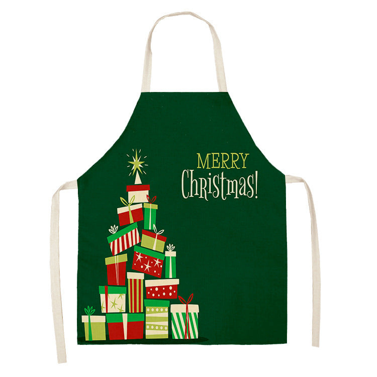 Household Green Series Christmas Dog Linen Apron Used In Kitchen