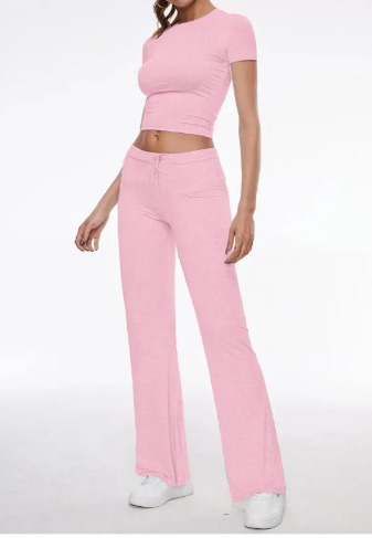 Casual Solid Color T-Shirt & Pants Set