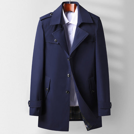 Mid-length Lapel Casual Fashionable Versatile Trench Coat For Young And Middle-aged