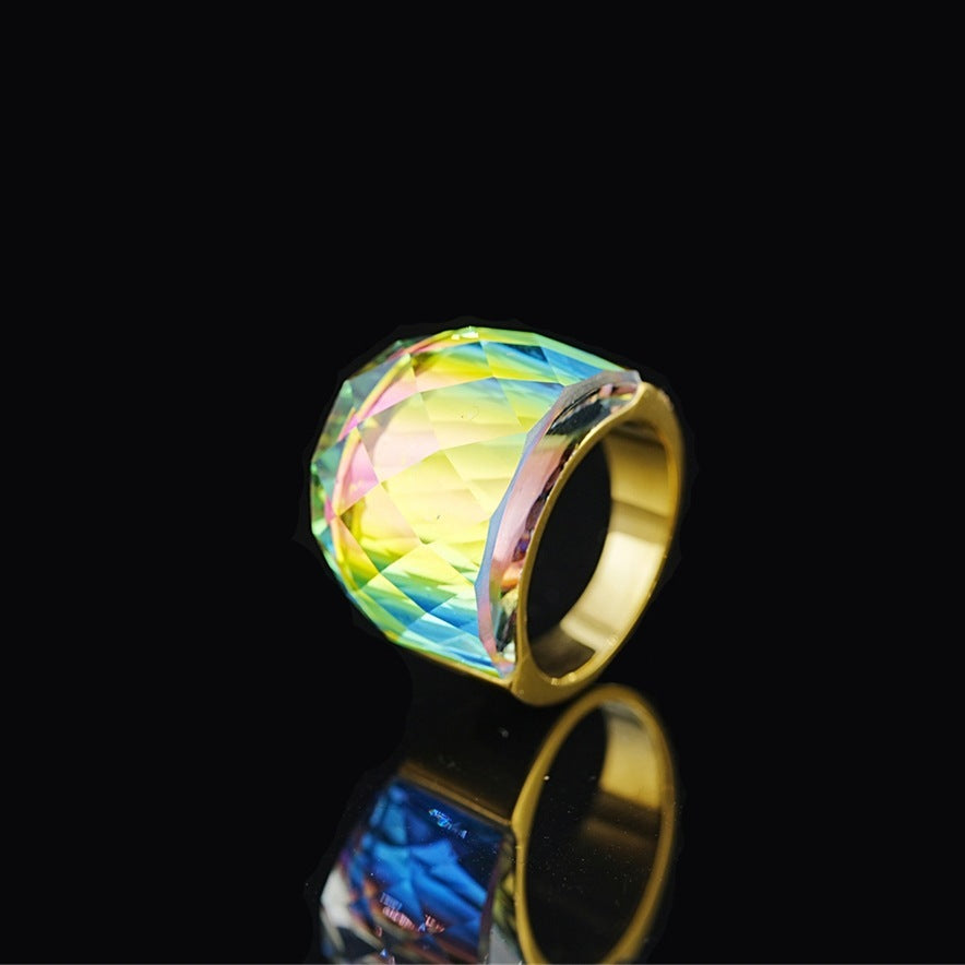 Stainless Steel Diamond-shaped Exaggerated Gemstone Ring For Men